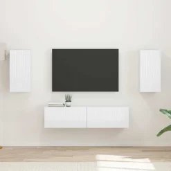 vidaXL Ensemble meuble TV 4 pcs Blanc brillant Bois d'ingénierie