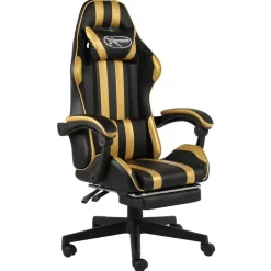 vidaXL Fauteuil de jeux vidéo avec repose-pied Noir et doré Similicuir