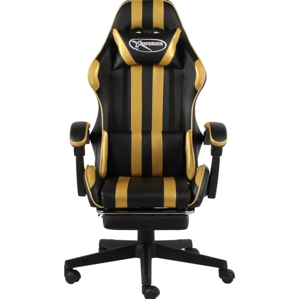 vidaXL Fauteuil de jeux vidéo avec repose-pied Noir et doré Similicuir