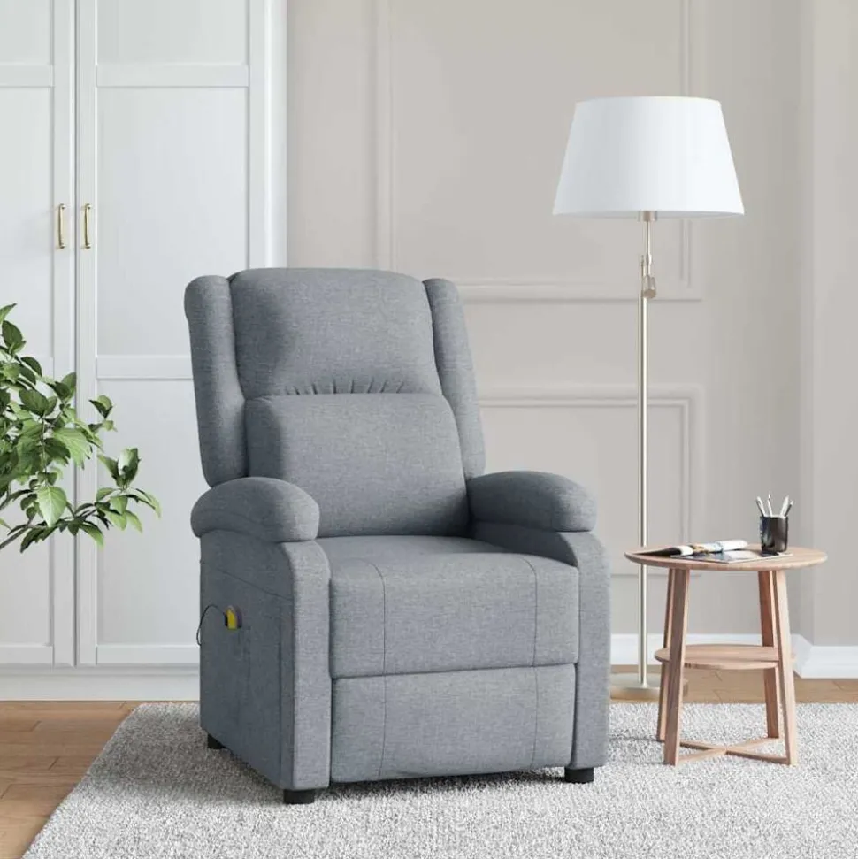 vidaXL Fauteuil de massage Gris clair Tissu