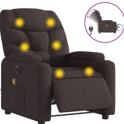 vidaXL Fauteuil de massage inclinable électrique Marron foncé Tissu