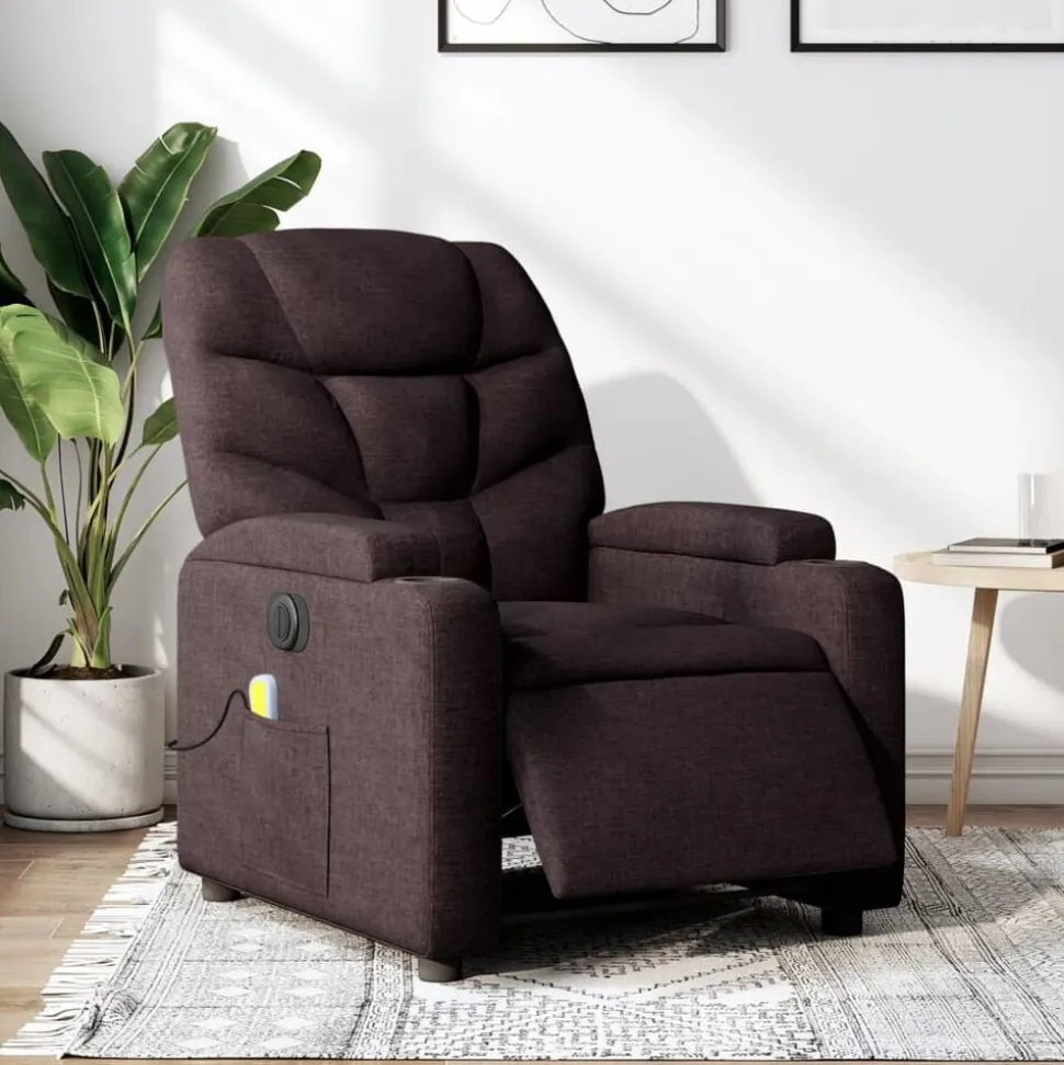 vidaXL Fauteuil de massage inclinable électrique Marron foncé Tissu