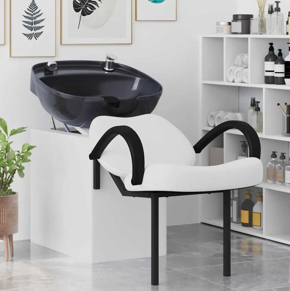 vidaXL Fauteuil de shampooing Blanc et Noir 136 x 60 x 92 cm PVC