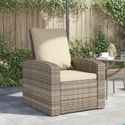 vidaXL Fauteuil inclinable de jardin avec coussins marron clair rotin