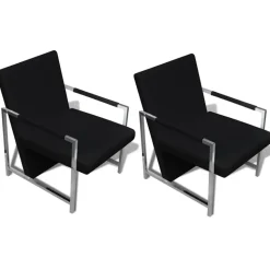 vidaXL Fauteuils lot de 2 avec cadre chromé noir similicuir
