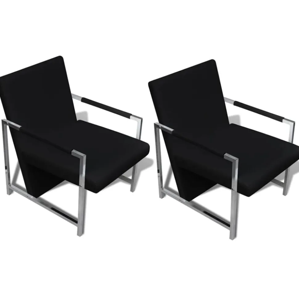vidaXL Fauteuils lot de 2 avec cadre chromé noir similicuir