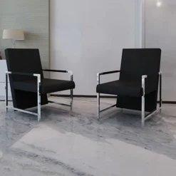 vidaXL Fauteuils lot de 2 avec cadre chromé noir similicuir