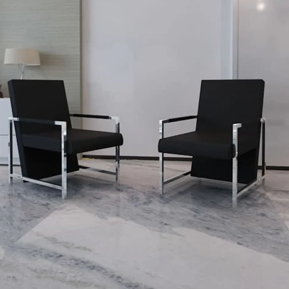 vidaXL Fauteuils lot de 2 avec cadre chromé noir similicuir
