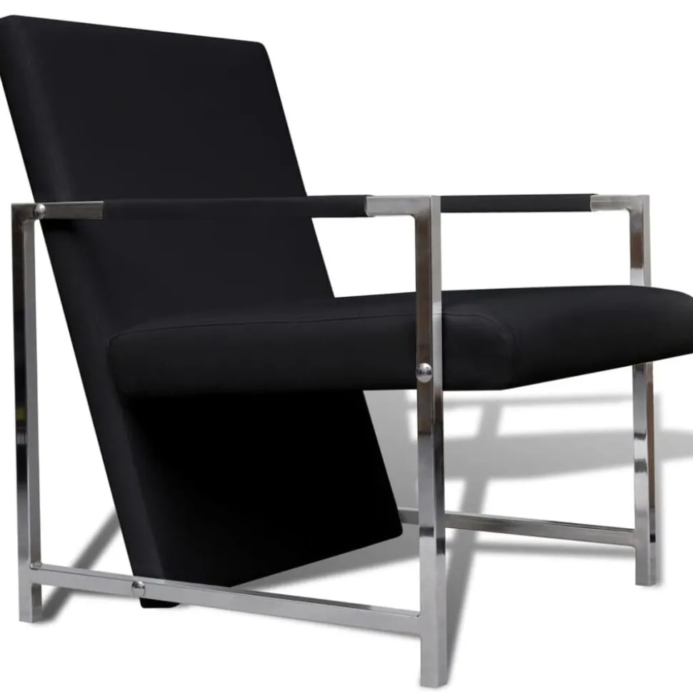 vidaXL Fauteuils lot de 2 avec cadre chromé noir similicuir