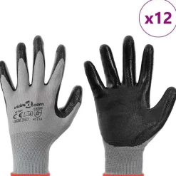 vidaXL Gants de Travail 12 pcs Gris et Noir 7 / S Polyester