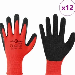 vidaXL Gants de Travail 12 pcs Rouge et Noir 7 / S Revêtement en latex
