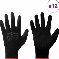 vidaXL Gants de Travail 12 pcs Noir 7 / S Polyester