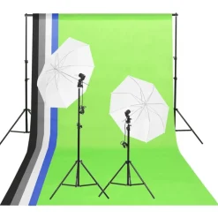 vidaXL Kit d'éclairage de studio avec toiles de fond et parapluies
