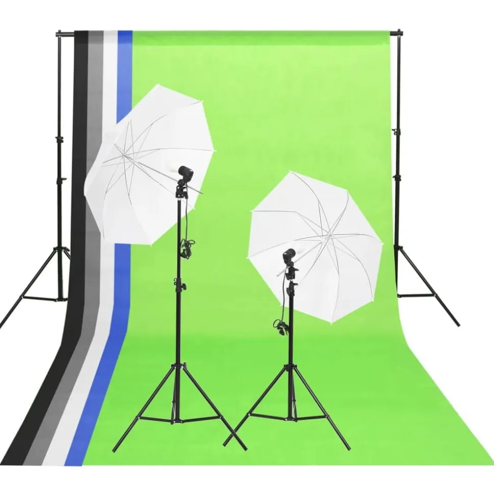 vidaXL Kit d'éclairage de studio avec toiles de fond et parapluies