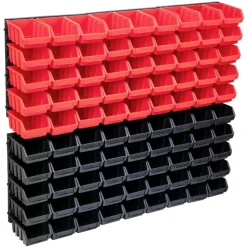 vidaXL Kit de bacs de stockage et panneaux muraux 96 pcs Rouge et noir