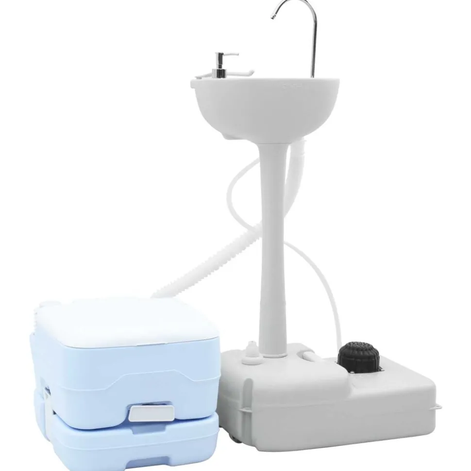 vidaXL Kit de Toilettes de Camping 2 pcs Bleu et Blanc
