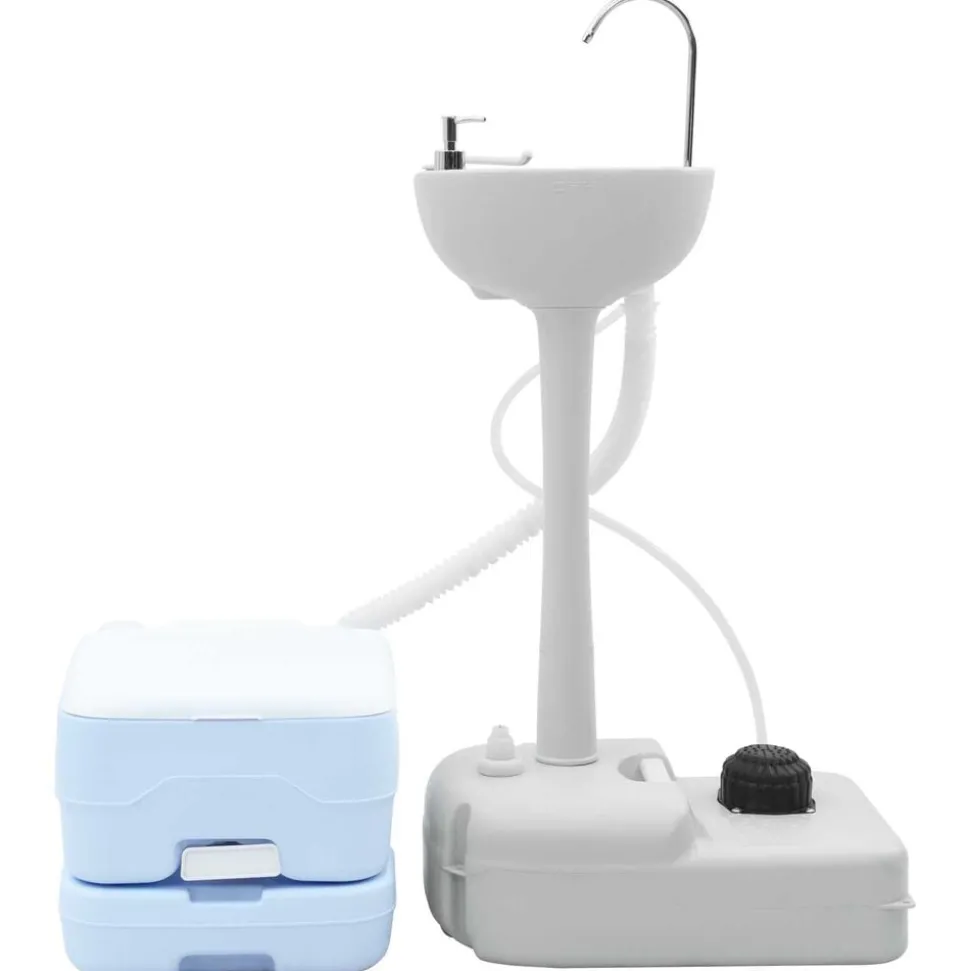 vidaXL Kit de Toilettes de Camping 2 pcs Bleu et Blanc