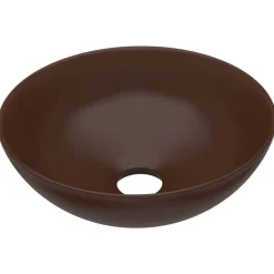 vidaXL Lavabo de salle de bain Céramique Marron Rond