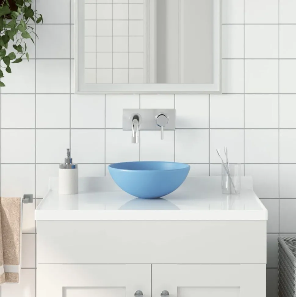 vidaXL Lavabo de salle de bain Céramique Bleu clair Rond