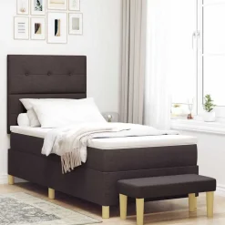 vidaXL Lit à ressorts avec tête de lit Marron foncé 200 x 80 cm tissu