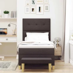 vidaXL Lit à ressorts avec tête de lit Marron foncé 200 x 80 cm tissu