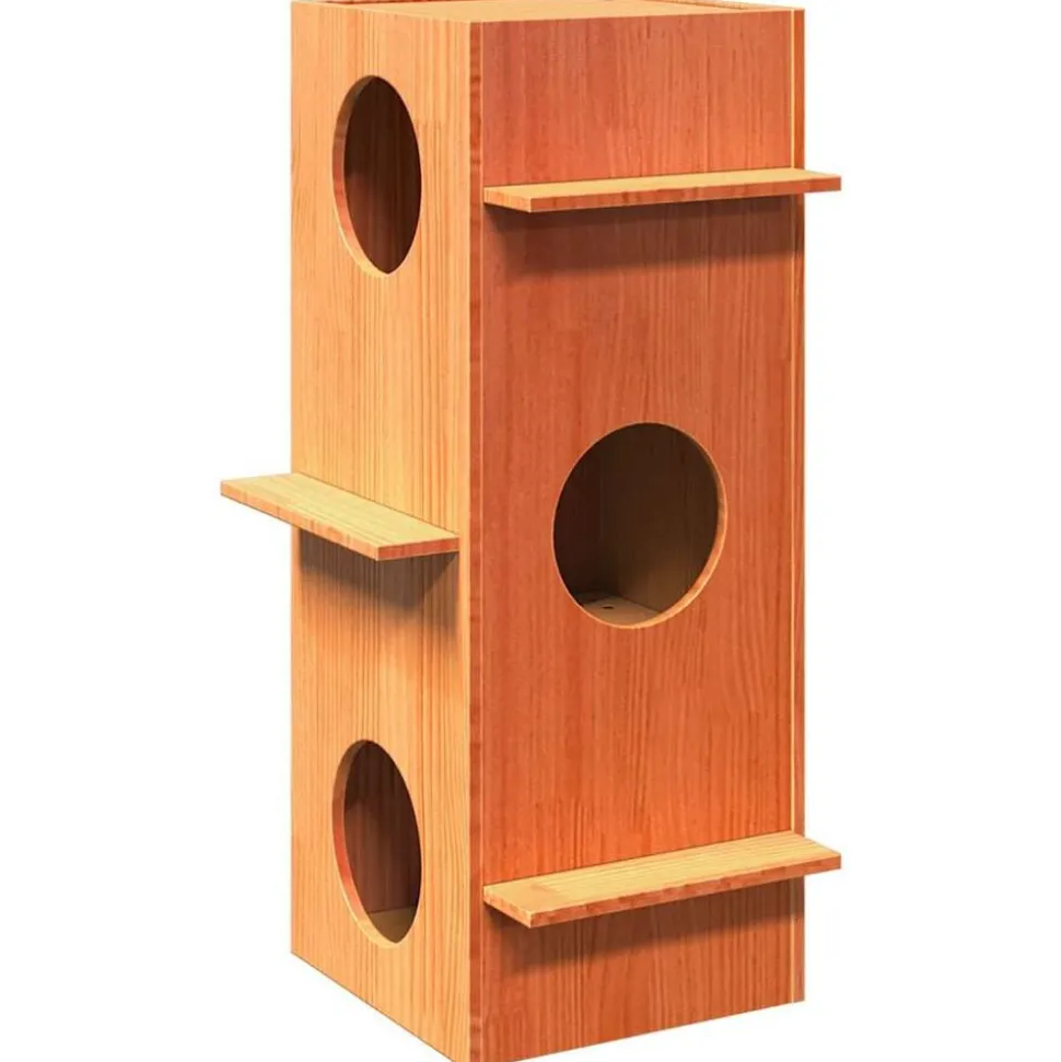 vidaXL Maison pour chat cire marron 43x43x90 cm bois de pin massif