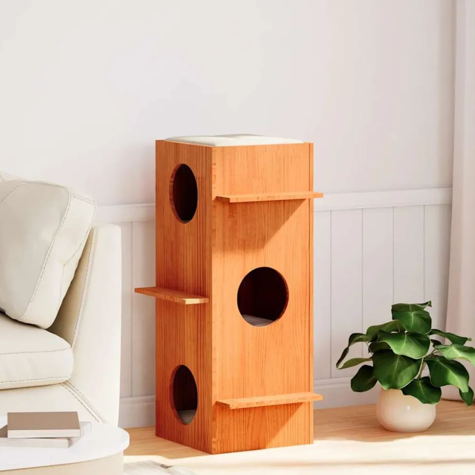 vidaXL Maison pour chat cire marron 43x43x90 cm bois de pin massif