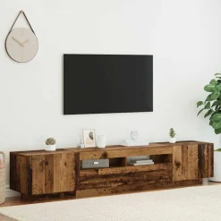 vidaXL Meuble TV avec lumières LED vieux bois bois d'ingénierie