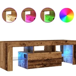 vidaXL Meuble TV avec lumières LED vieux bois bois d'ingénierie