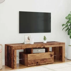 vidaXL Meuble TV avec lumières LED vieux bois bois d'ingénierie