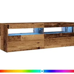 vidaXL Meuble TV avec lumières LED vieux bois bois d'ingénierie