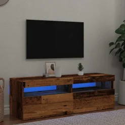 vidaXL Meuble TV avec lumières LED vieux bois bois d'ingénierie
