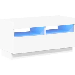 vidaXL Meuble TV avec lumières LED blanc brillant 80x35x40 cm