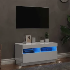 vidaXL Meuble TV avec lumières LED blanc brillant 80x35x40 cm