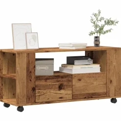 vidaXL Meuble TV avec roulettes vieux bois bois d'ingénierie