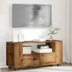 vidaXL Meuble TV avec roulettes vieux bois bois d'ingénierie
