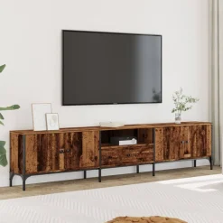 vidaXL Meuble TV avec tiroir vieux bois 200x25x44 cm bois d'ingénierie