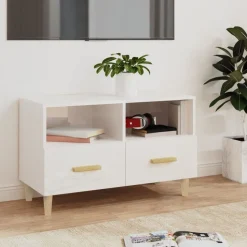 vidaXL Meuble TV Blanc brillant 80x36x50 cm Bois d'ingénierie