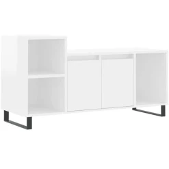 vidaXL Meuble TV Blanc brillant 100x35x55 cm Bois d'ingénierie