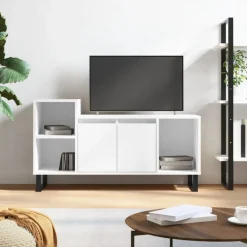 vidaXL Meuble TV Blanc brillant 100x35x55 cm Bois d'ingénierie