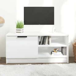 vidaXL Meuble TV Blanc brillant 80x35x36,5 cm Bois d'ingénierie
