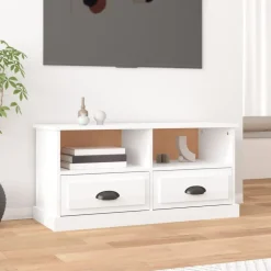 vidaXL Meuble TV blanc brillant 93x35,5x45 cm bois d'ingénierie