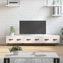 vidaXL Meuble TV blanc brillant 150x36x30 cm bois d'ingénierie