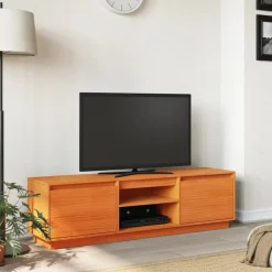 vidaXL Meuble TV cire marron 140x35x40 cm bois pin massif