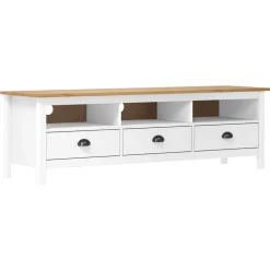 vidaXL Meuble TV Hill Range Blanc 158x40x47 cm Bois de pin solide