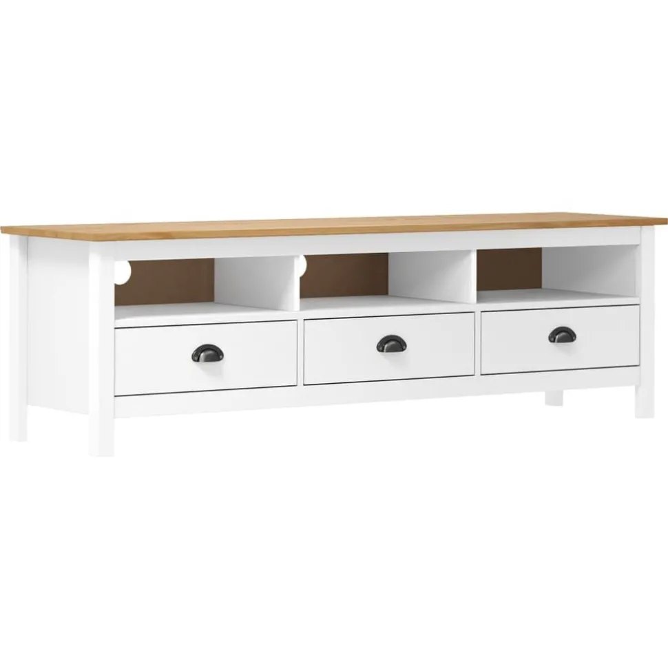 vidaXL Meuble TV Hill Range Blanc 158x40x47 cm Bois de pin solide