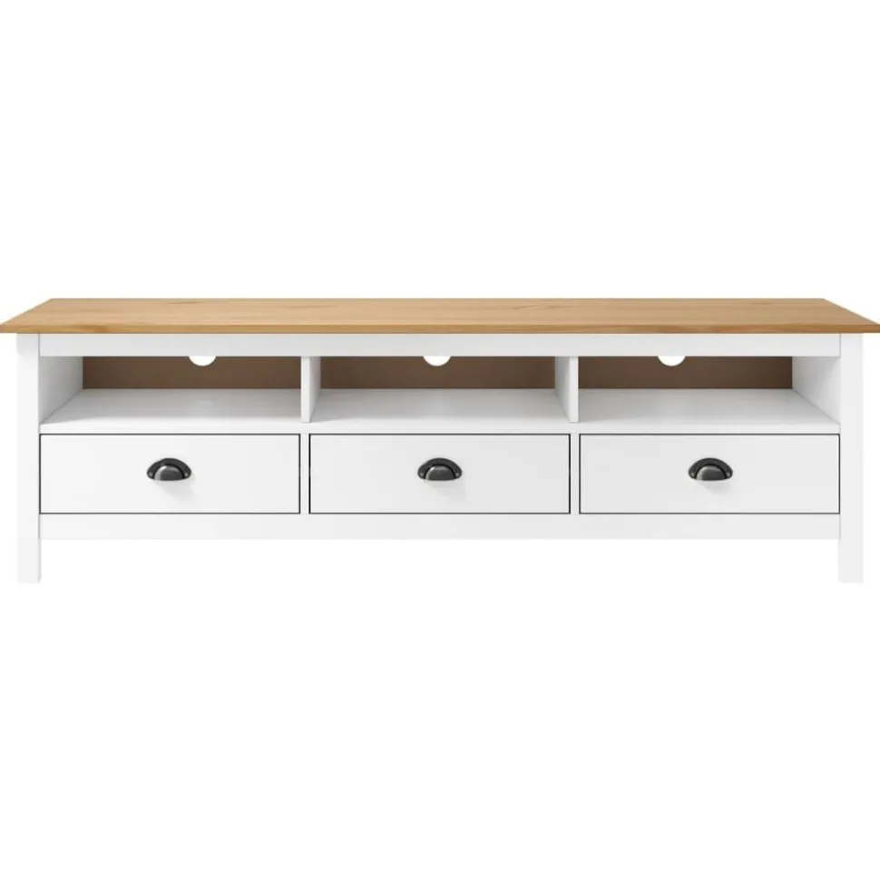 vidaXL Meuble TV Hill Range Blanc 158x40x47 cm Bois de pin solide