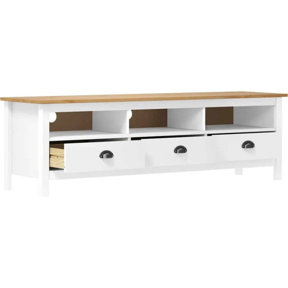 vidaXL Meuble TV Hill Range Blanc 158x40x47 cm Bois de pin solide