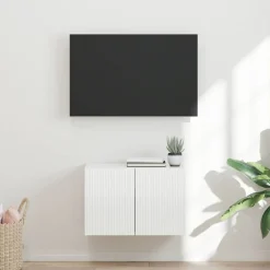 vidaXL Meuble TV mural Montage mural Blanc brillant 59,5 x 31 x 40 cm