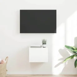 vidaXL Meuble TV mural Montage mural Blanc Brillant 39 x 31 x 29,5 cm